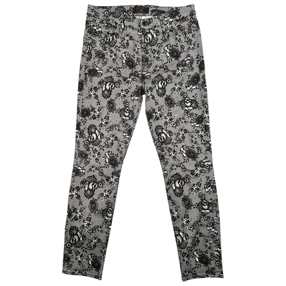 Jen7 Black White Floral Paisley‎ Print Skinny Ankle Jeans Stretch NWOT 6